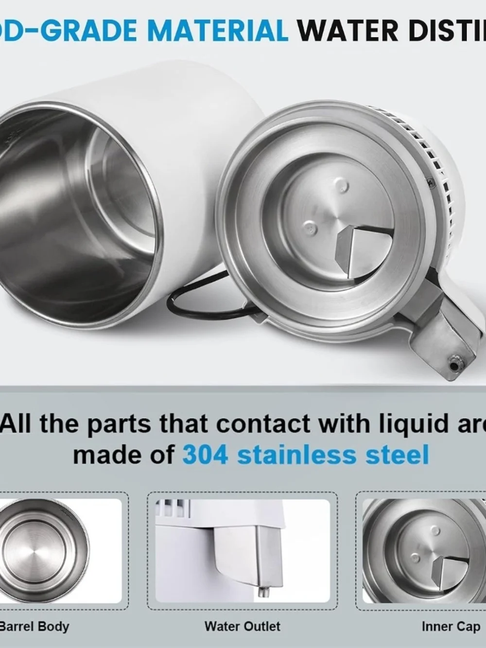 DC HOUSE 4L 1 Gallon Water Distiller 750W Countertop Stainless Steel Distilled
